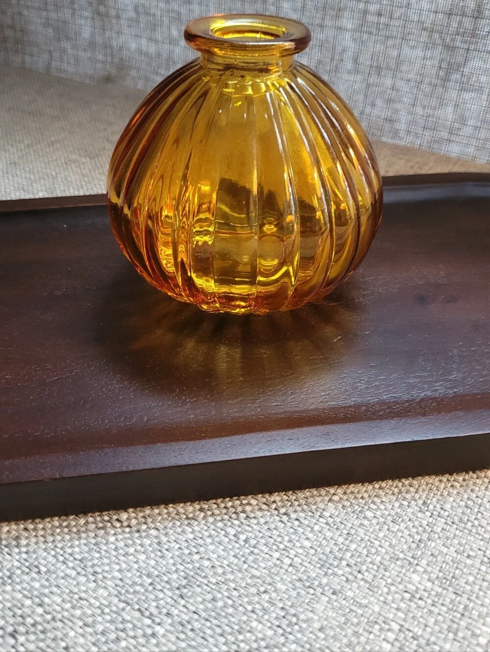 Ribbed Amber Glass Accent Vase